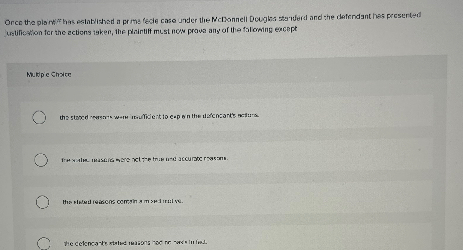Solved Once the plaintiff has established a prima facie case | Chegg.com