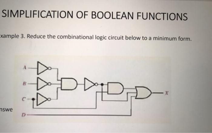 Solved SIMPLIFICATION OF BOOLEAN FUNCTIONS Xample 3. Reduce | Chegg.com