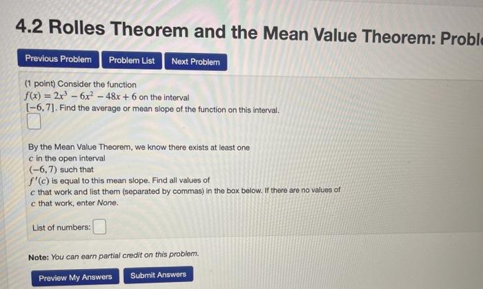 Solved 4.2 Rolles Theorem and the Mean Value Theorem: Proble | Chegg.com