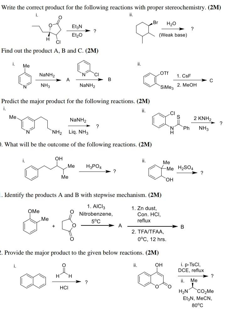 Solved Write the correct product for the following reactions | Chegg.com