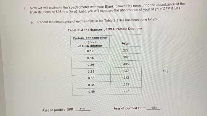 Solved 6 Calculate The Protein Concentrations Of The Chegg Com