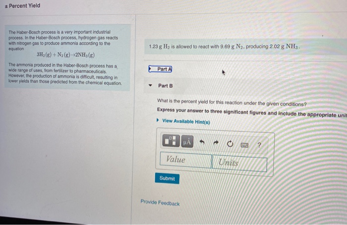 Solved What Is The Percent Yield For This Reaction Under The | Chegg.com