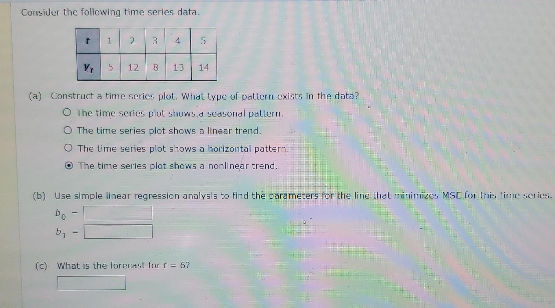 Solved Consider the following time series data. 1 2 3 Yt 5 | Chegg.com