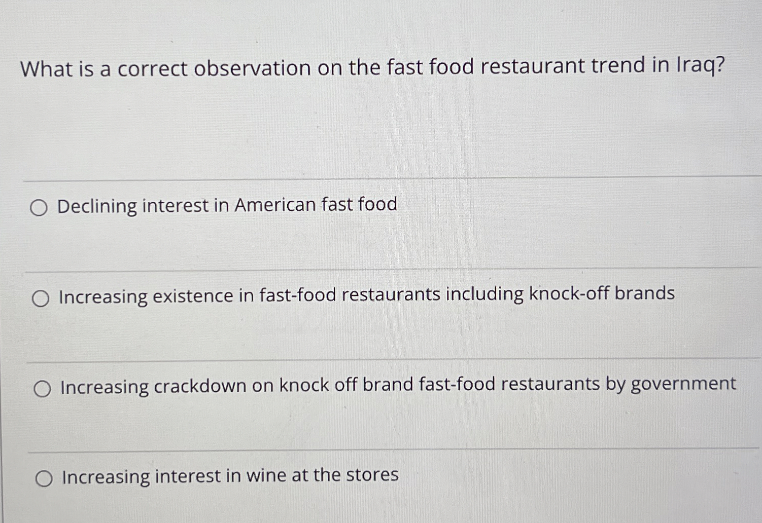 Solved What is a correct observation on the fast food