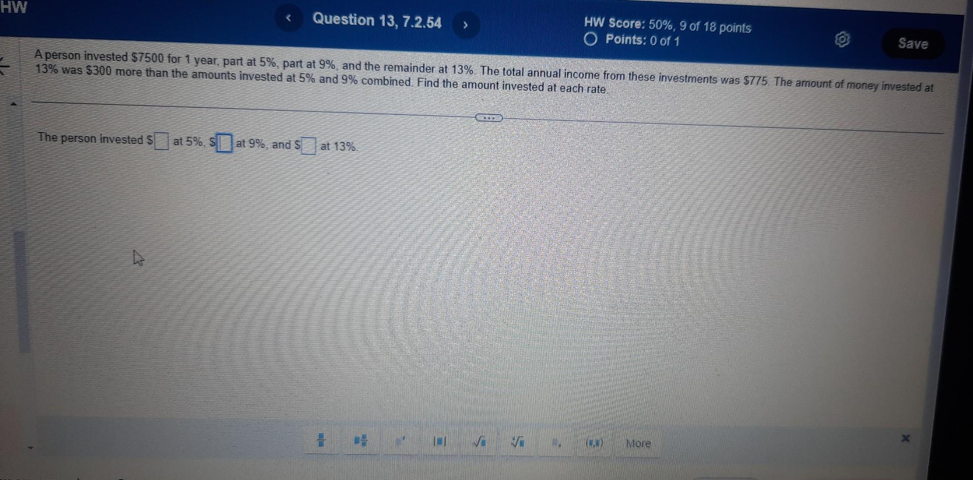 Solved A Person Invested 7500 For 1 Year Part At 5 Part Chegg Solved A Person Invested 7500 For 1 Year Part At 5 Part Chegg