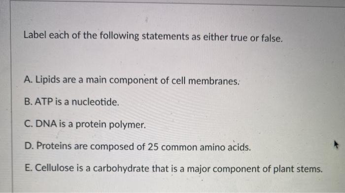Solved Label each of the following statements as either true | Chegg.com