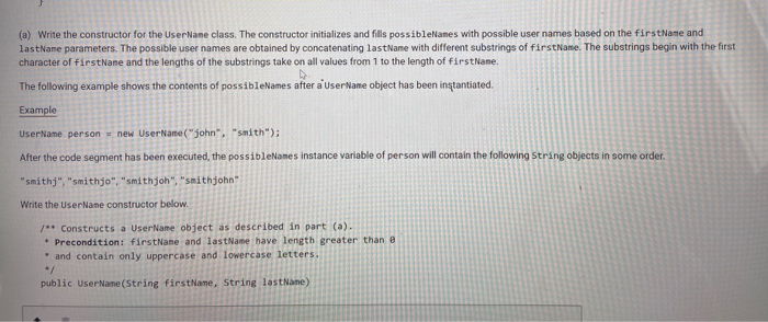 Solved public class UserName 1/ The list of possible user | Chegg.com