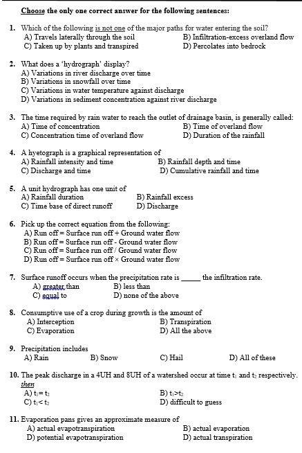 Solved Choose The Only One Correct Answer For The Following | Chegg.com