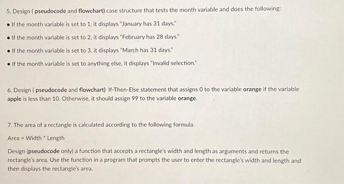 Solved 5. Design (pseudocode and flowchart) case structure | Chegg.com