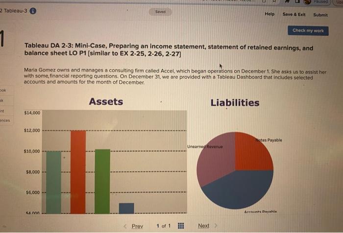 Tableau DA 2-3: Mini-Case, Preparing an income | Chegg.com
