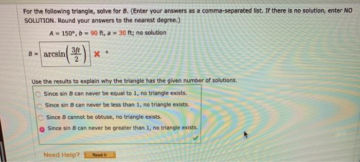 Solved For The Following Triangle, Solve For B. (Enter Your | Chegg.com