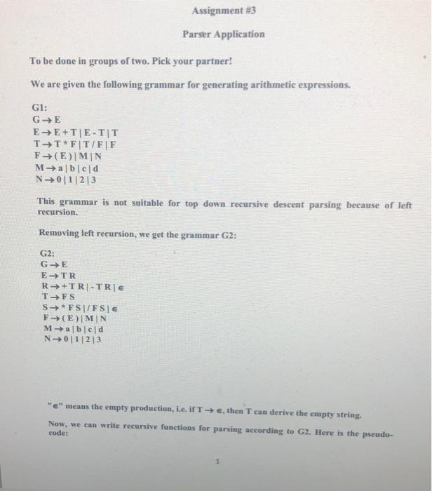 Solved Assignment #3 Parser Application To be done in groups | Chegg.com