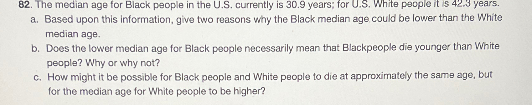 Solved The median age for Black people in the U.S. | Chegg.com