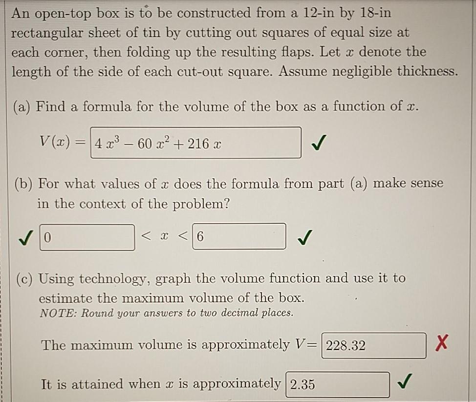 Solved An opentop box is to be constructed from a 12in by