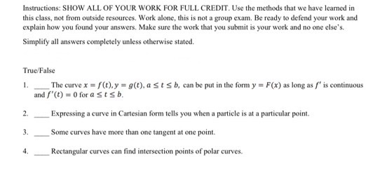 Solved Instructions: SHOW ALL OF YOUR WORK FOR FULL CREDIT. | Chegg.com