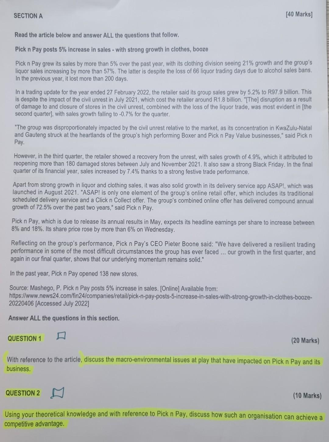 Solved SECTION A [40 Marks] Read the article below and | Chegg.com