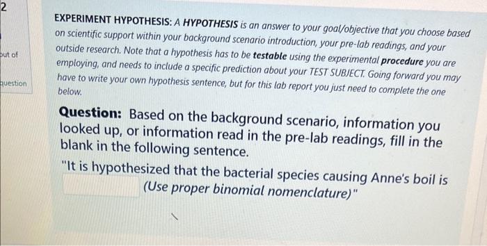 create a hypothesis that can be tested in an experiment