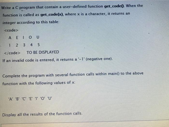 Solved Write A C Program That Contain A User Defined