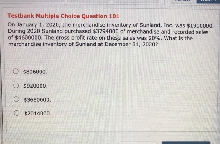 Solved Testbank Multiple Choice Question 101 On January 1, | Chegg.com