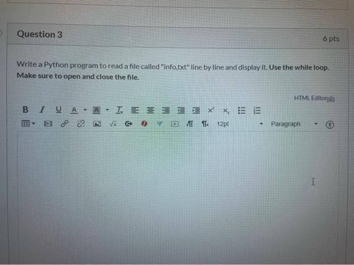 Solved Question 3 6 pts Write a Python program to read a | Chegg.com