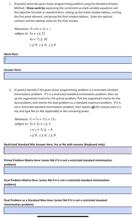 Solved 1. 19 points] Solve the given linear programming | Chegg.com