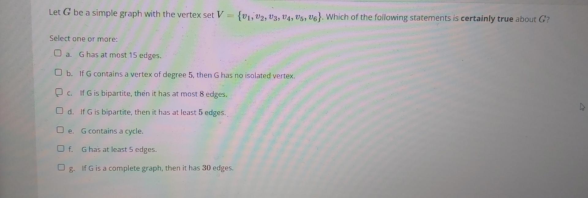 Solved Let G be a simple graph with the vertex set V = {V1, | Chegg.com