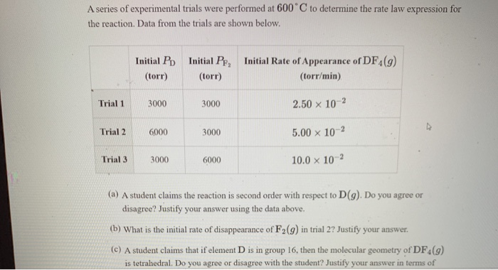 Solved A series of experimental trials were performed at | Chegg.com