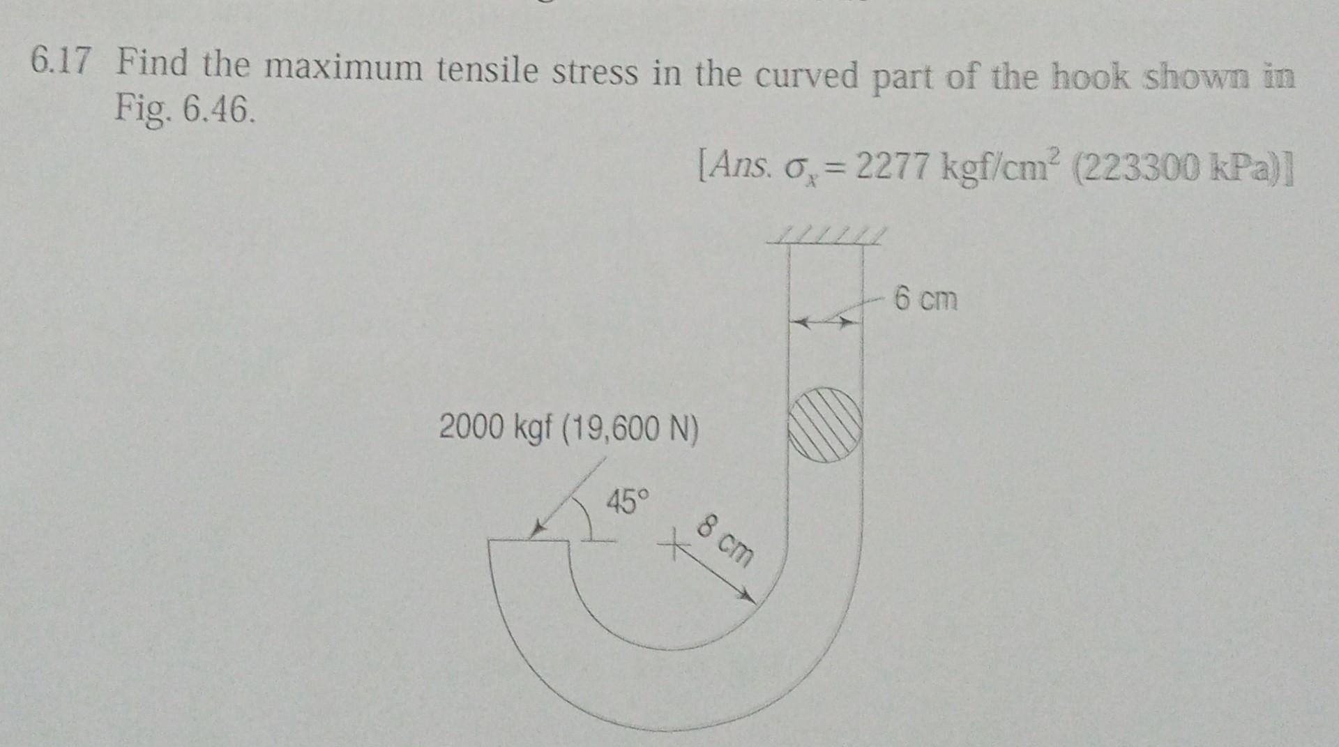 Solved 6.17 Find the maximum tensile stress in the curved | Chegg.com