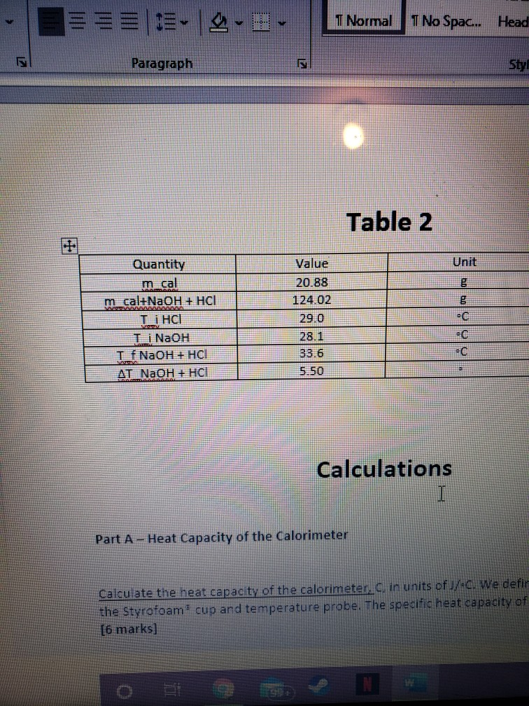 Chem1050 Experiment 2 Table2 Sut References Mailings | Chegg.com