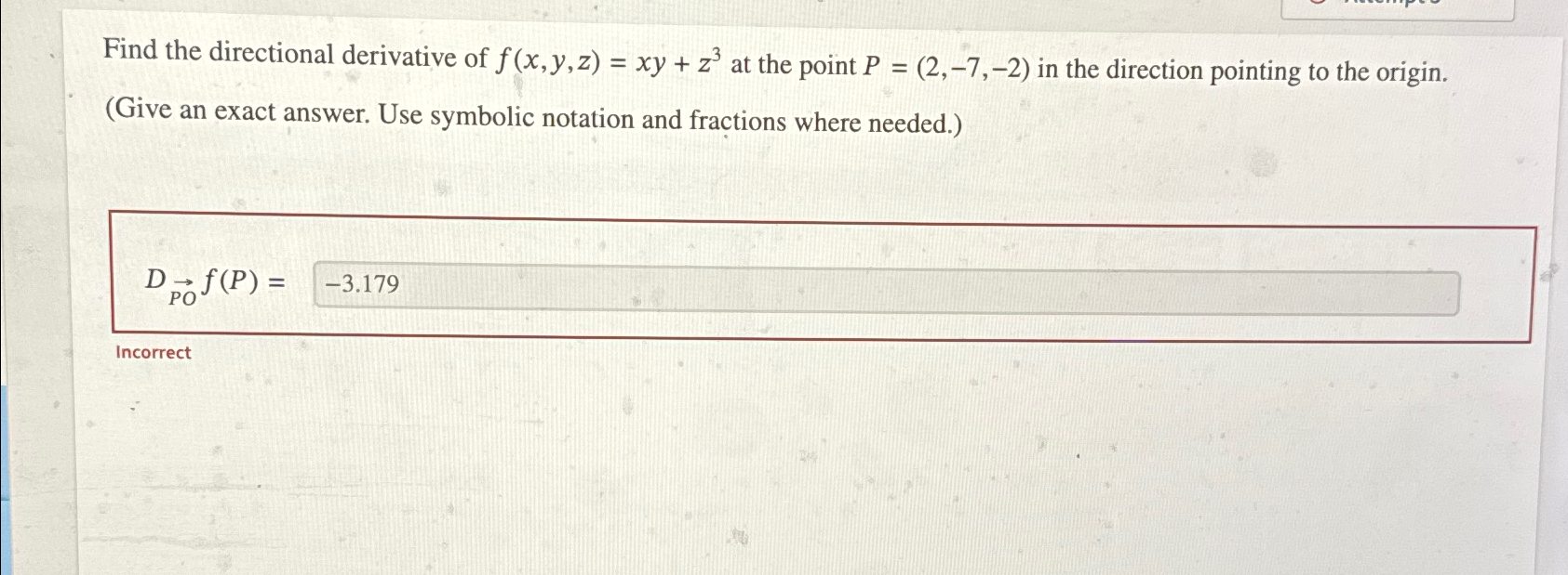 find the directional derivative of f x y z xy z 3