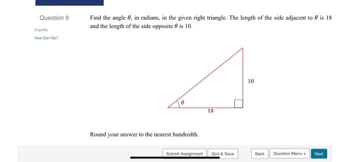 Solved Find the angle θ, in radians, in the given right | Chegg.com