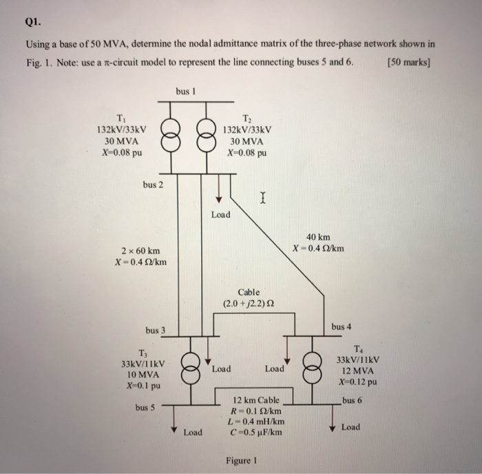 Solved Q1 Using A Base Of 50 Mva Determine The Nodal 