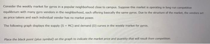Consider the weekly market for gyros in a popular neighborhood close to campus, Suppose this market is operating in long-run 