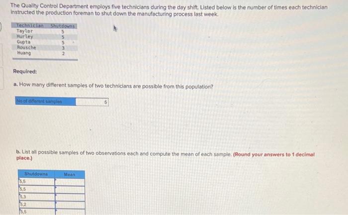 Solved The Quality Control Department employs five | Chegg.com