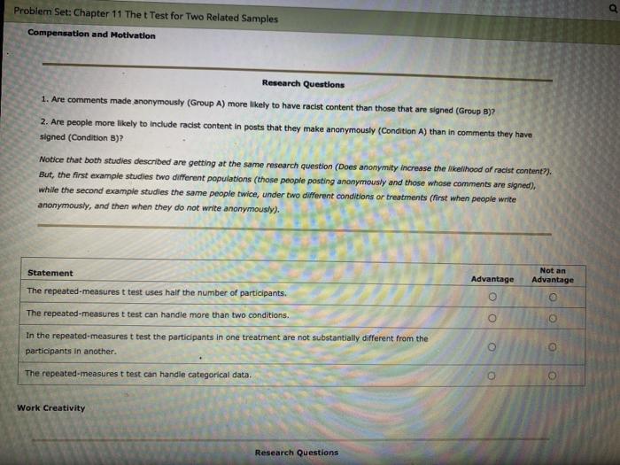 Solved Problem Set: Chapter 11 The t Test for Two Related | Chegg.com