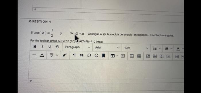 Si \( \operatorname{sen}(\varnothing)=\frac{1}{2} \quad \) y \( \quad 0<\varnothing<\pi \quad \) Consigue a \( \varnothing \)