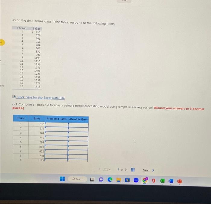 Solved Using the time series data in the table, respond to | Chegg.com