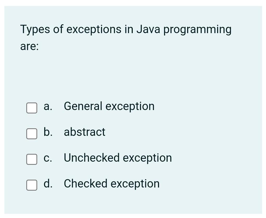 Types of Exceptions in Java