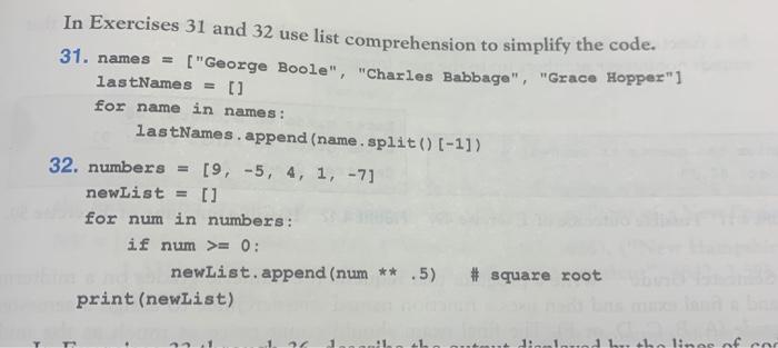 Solved In Exercises 31 and 32 use list comprehension to | Chegg.com