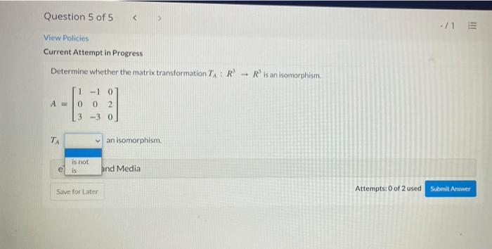 Solved Question 2 of 5 -/1 View Policies Current Attempt in | Chegg.com