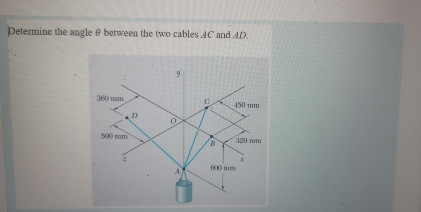 Solved Determine the angle between the two cables AC and AD. | Chegg.com