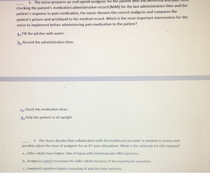 Solved Complete the NCLEX Questions on Pain Management. Cite