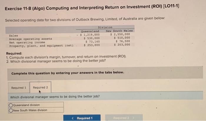 Solved Exercise 11-8 (Algo) Computing And Interpreting | Chegg.com