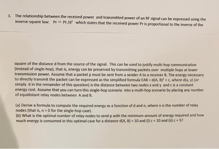 Solved 3. The relationship between the received power and | Chegg.com