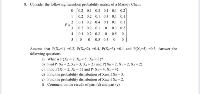 Solved 8. Consider the following transition probability | Chegg.com