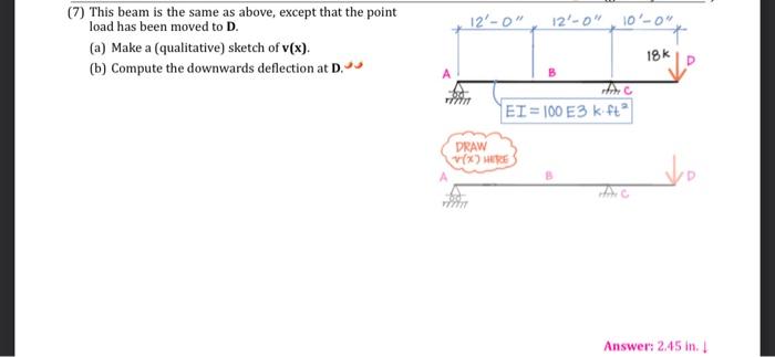 Solved (7) This beam is the same as above, except that the | Chegg.com