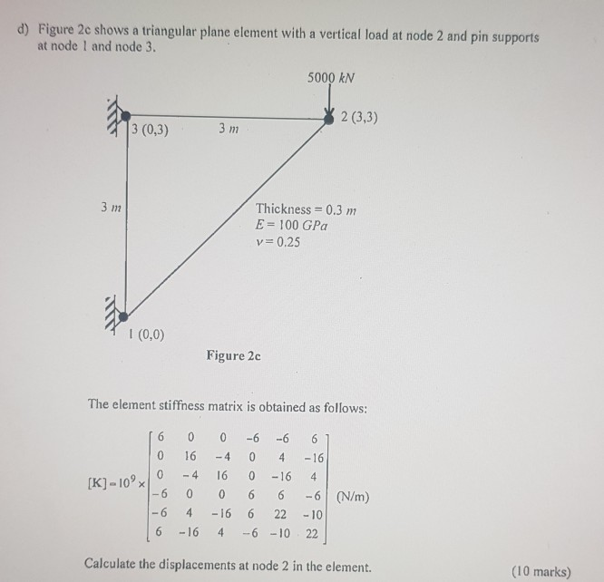 Solved d) Figure 2c shows a triangular plane element with a
