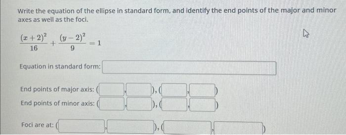 Solved Write the equation of the ellipse in standard form, | Chegg.com