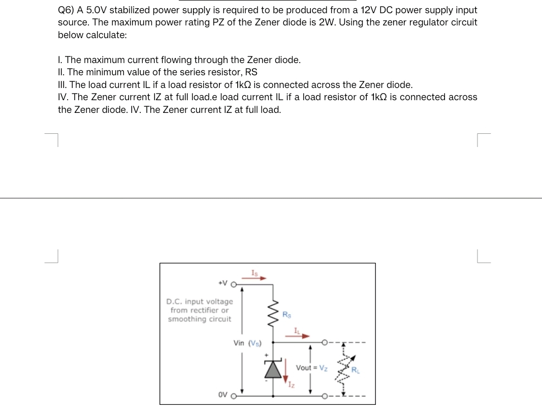 Q6) ﻿A 5.0V stabilized power supply is required to be | Chegg.com