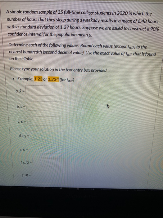 Solved A simple random sample of 35 full-time college | Chegg.com